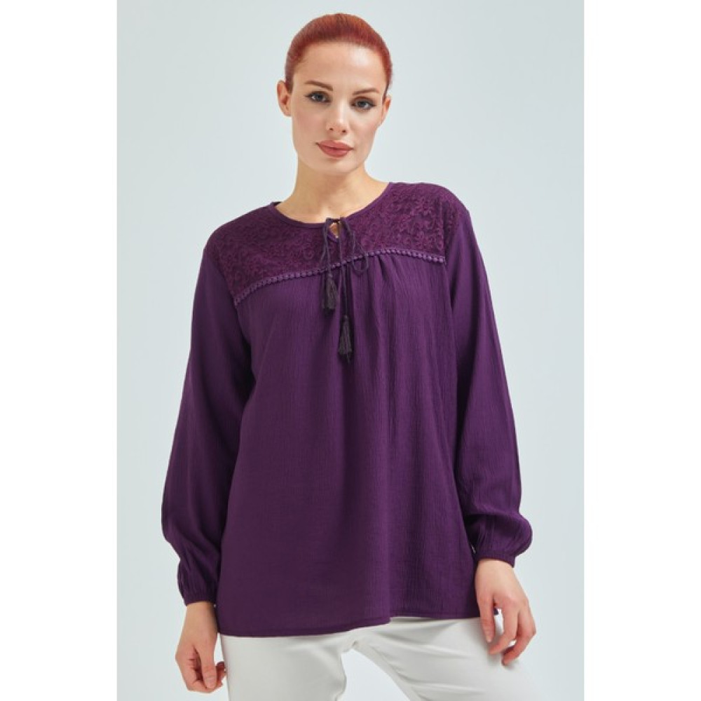 fresh&moda Kadın Mor Şile Bezi Anne Penye Bluz Bluz Fiyatı