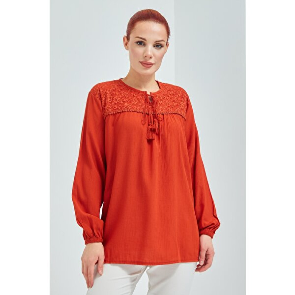 fresh&moda Kadın Nar Çiçeği Şile Bezi Anne Penye Bluz Bluz Fiyatı