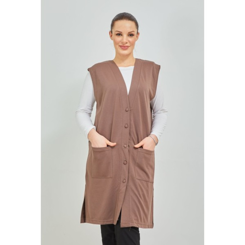 fresh&moda Kadın Vizon Uzun Cepli Düğmeli Penye Anne Büyük Beden Tunik Yelek Kadın Yelek Fiyatı