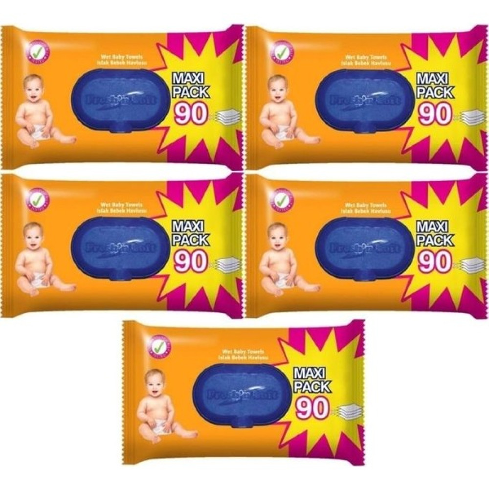 Fresh'n Soft Freshn Soft Islak Havlu Mendil 90 Yaprak 5 Li Set (450 Yaprak) Plastik Kapaklı - 1 Bebek Bakım Fiyatı