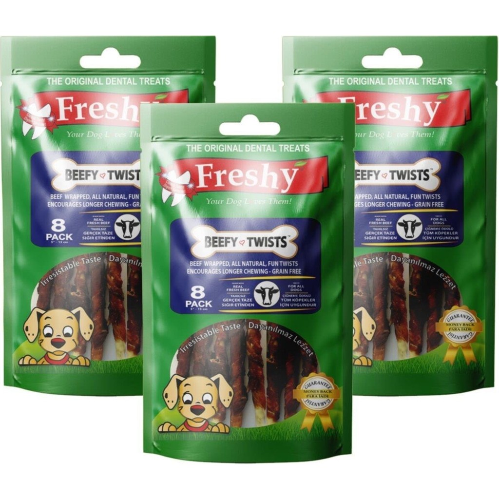 Freshy 3'lü Set Beefy Twists 24 gr Gerçek Dana Etli Sağlıklı Doğal Köpek Ödülleri Evcil Hayvan Ürünleri Fiyatı