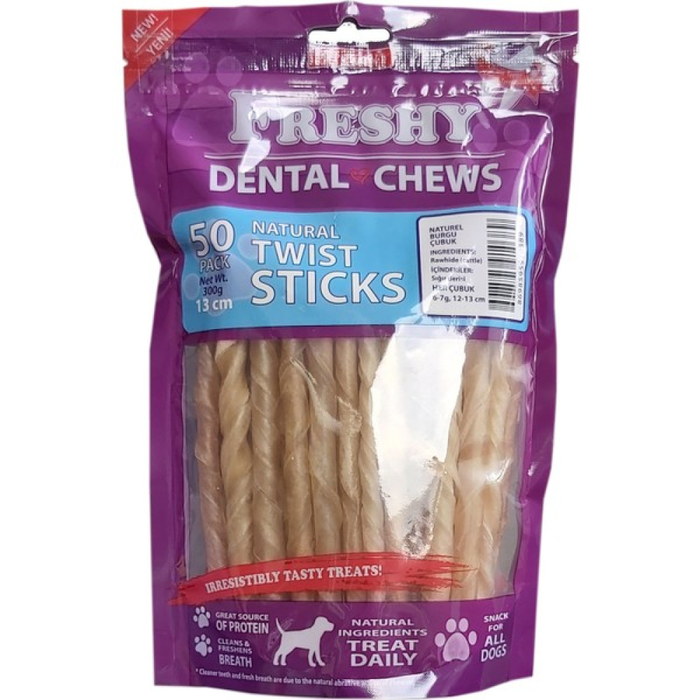 Freshy Dental Twists - Naturel Burgu Çubuk - 50'li Maxi Paket Evcil Hayvan Ürünleri Fiyatı