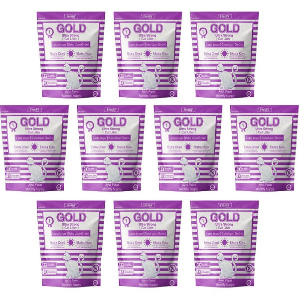 Freshy Gold Silika Kristal Kedi Kumu - 10 Aylık Set - Kalın Taneli 3,8 Litrelik - 10'lu Evcil Hayvan Ürünleri Fiyatı