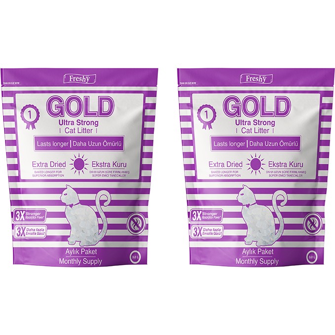 Freshy Gold Silika Kristal Kedi Kumu - 2 Aylık Set - 2 Adet Kalın Taneli 3,8 Litrelik Paket Evcil Hayvan Ürünleri Fiyatı