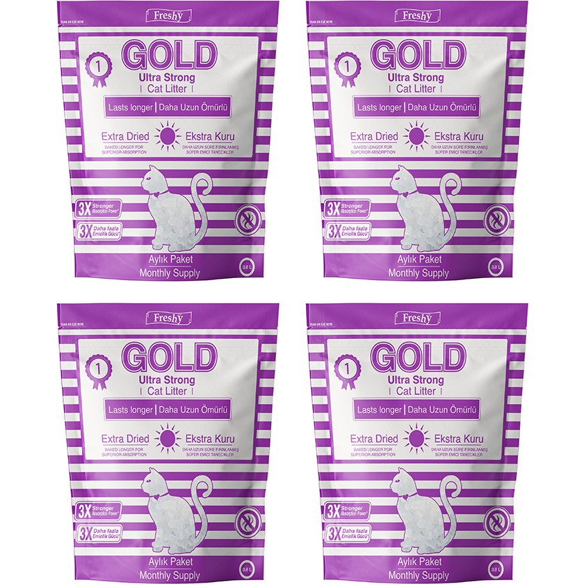 Freshy Gold Silika Kristal Kedi Kumu - 4 Aylık Set - 4 Adet Kalın Taneli 3,8 Litrelik Paket Evcil Hayvan Ürünleri Fiyatı