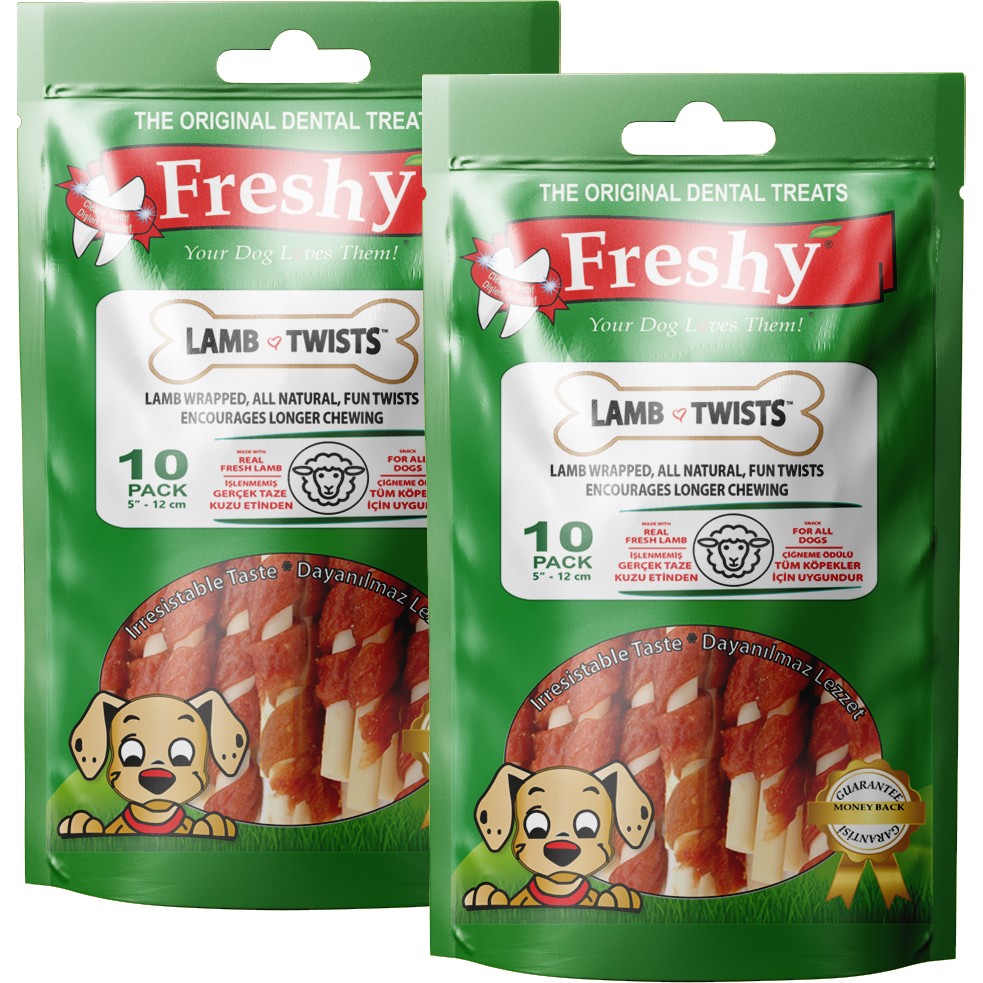 Freshy Lamb Twists - Kuzu Etli Burgu Çubuk 200 gr - 2'li Set - 20 Adet - Kahverengi Diğer Fiyatı