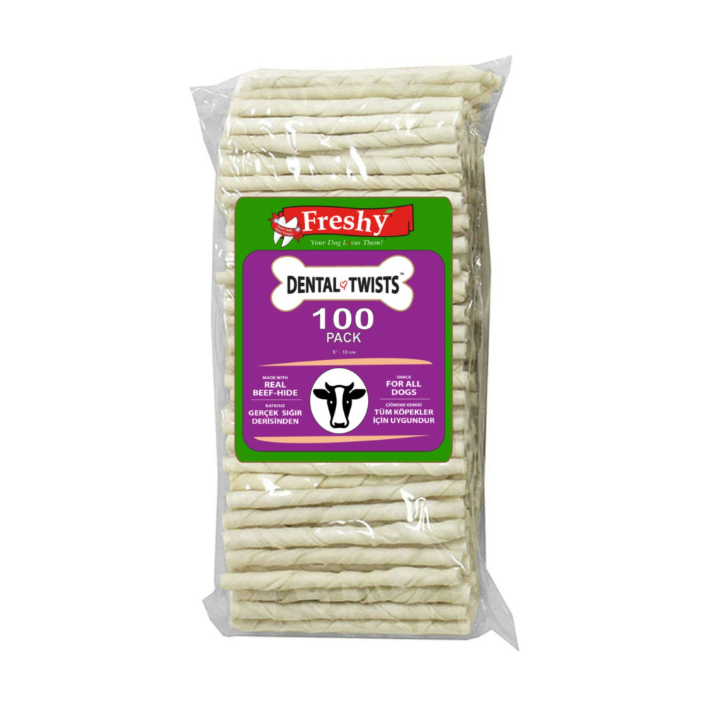 FreshyGimbi Freshy Dental Twists - Beyaz Burgu Çubuk - 100lü Mega Paket - 600 gram Evcil Hayvan Ürünleri Fiyatı