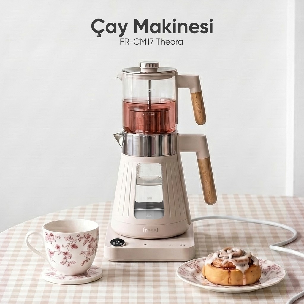 Fressi Dijital Standlı | 12 Saat Sıcak Tutma Ayarlı | Cam Çay Makinesi CM17 Theora - Bej Çay Makineleri Fiyatı