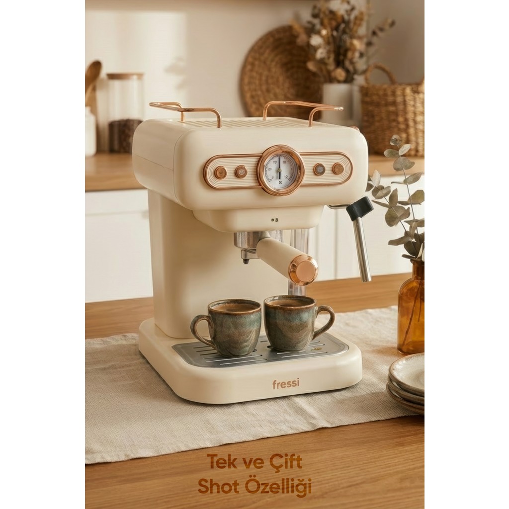Fressi Espresso Latte Cappuccino Kahve Makinesi Süt Köpürtücülü 20bar Basınçlı 1,2lt Em-01 Ristretto - Öğütülmüş Kahve Makineleri Fiyatı