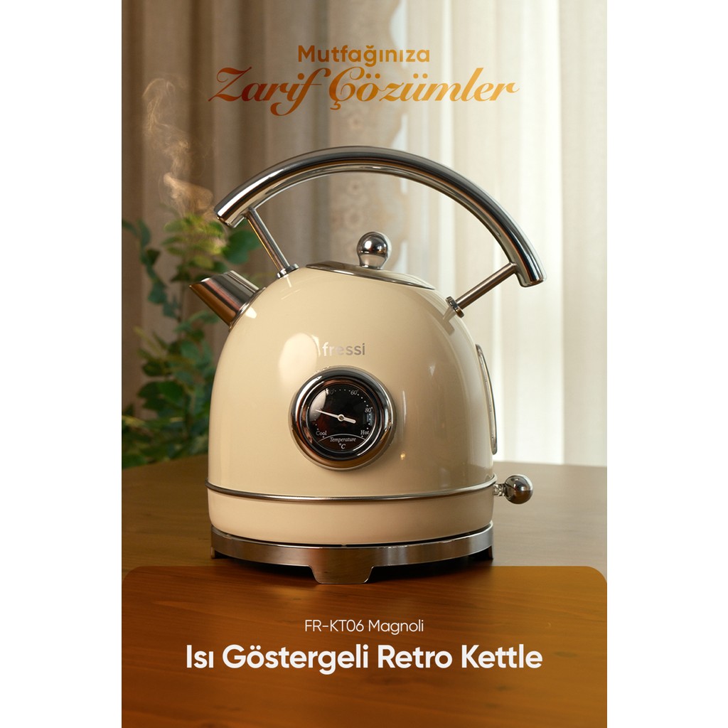 Fressi FR-KT06 Magnoli 1,8L Krem Retro Kettle Kablosuz Su Isıtıcısı Gizli Rezistans ve Otomatik Kapanma Su Isıtıcıları / Kettle Fiyatı