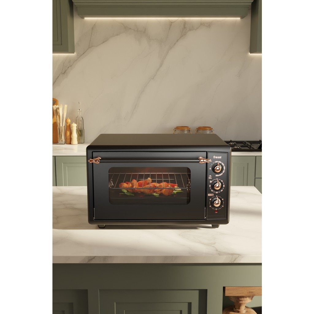 Fressi FR-MF01 Vintage Retro 46 Litre Turbo, Lambalı, Termostatlı, Saatli Midi Fırın 2000W - Siyah Mini / Midi Fırınlar Fiyatı