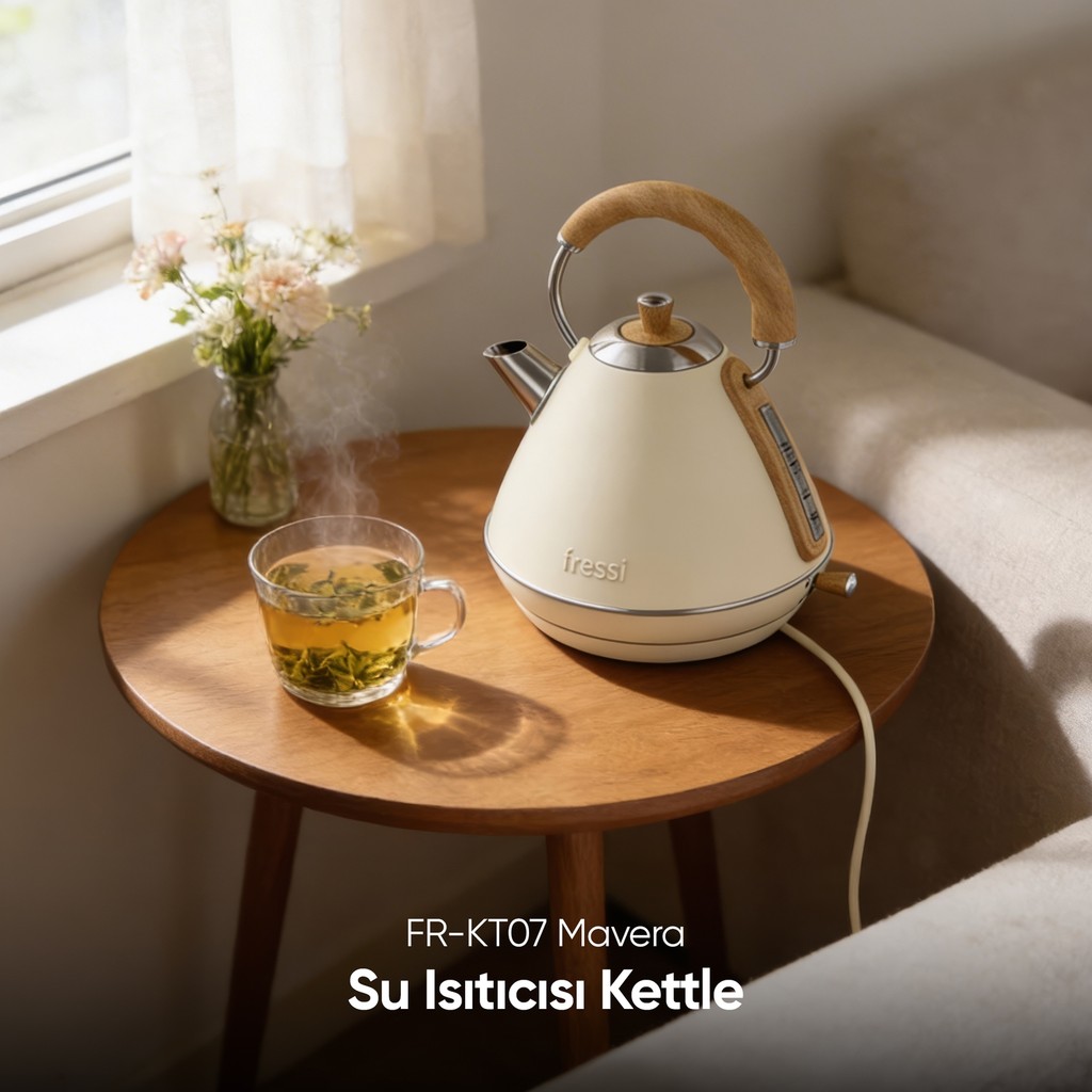 Fressi Retro Mavera 1,7 Litre Ahşap Kulp Detaylı Kettle Su Isıtıcısı FR-KT07 - Krem Su Isıtıcıları / Kettle Fiyatı