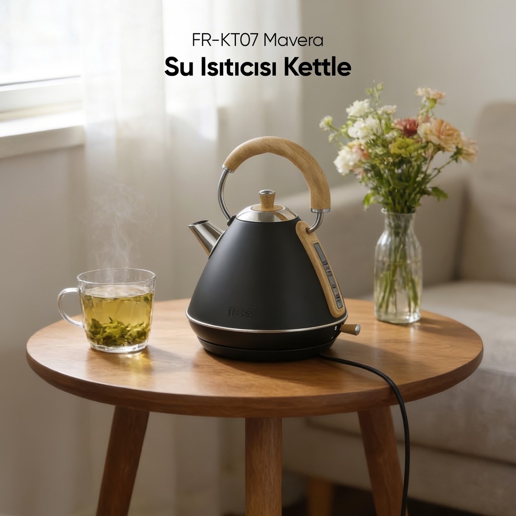 Fressi Retro Mavera 1,7 Litre Ahşap Kulp Detaylı Kettle Su Isıtıcısı FR-KT07 - Siyah Su Isıtıcıları / Kettle Fiyatı
