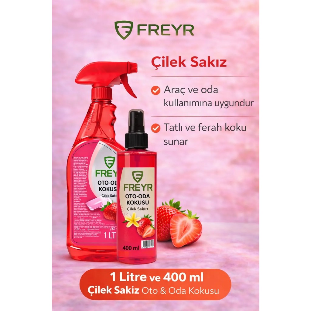 Freyr Çilek Sakız Oto Parfüm 1lt ve 400ML Sprey Araç Ev Ortam Kokusu(50ML Hediye) - 1LT+400 Oto Kokuları Fiyatı