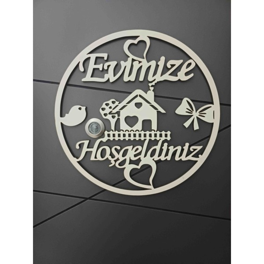 Frezya Modern ve Şık Tasarımı ile"Evimize Hoşgeldiniz"Kapı Süsü Mdf - Beyaz - Gri Bebek Kapı Süsü Fiyatı