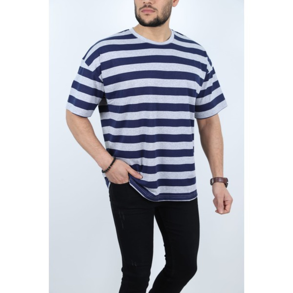 Frezzbi Erkek Basic Çizgili %100 Pamuklu Bisiklet Yaka Oversize Kısa Kollu T-Shirt Erkek T-shirt Fiyatı