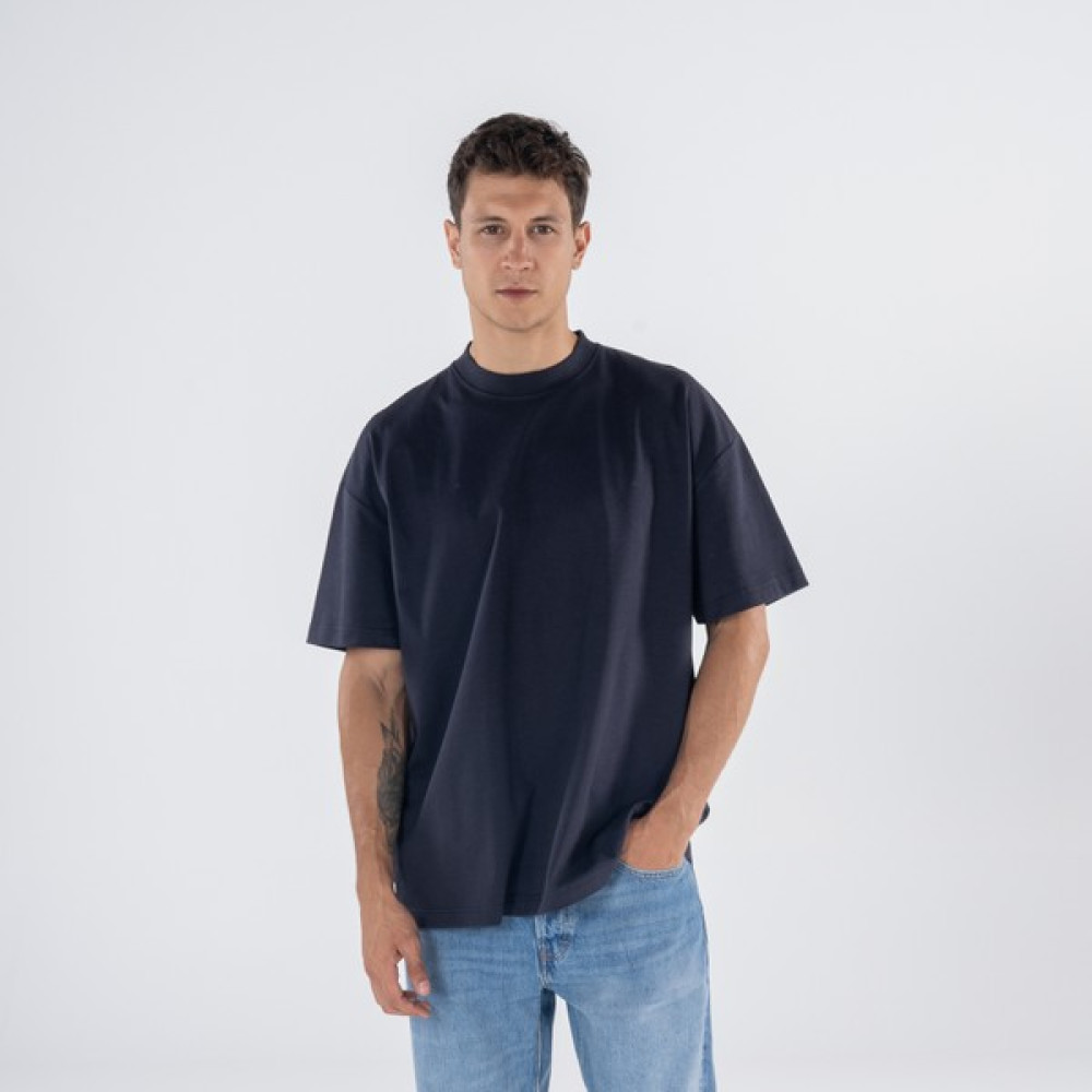 Friday Offset Agar Erkek Koyu Mavi %100 Pamuk Bisiklet Yaka Ekstra Oversize Tişört Erkek T-shirt Fiyatı