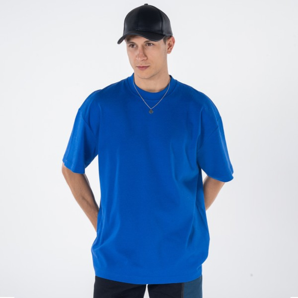 Friday Offset Agar Erkek Saks Mavi %100 Pamuk Bisiklet Yaka Ekstra Oversize Tişört Erkek T-shirt Fiyatı