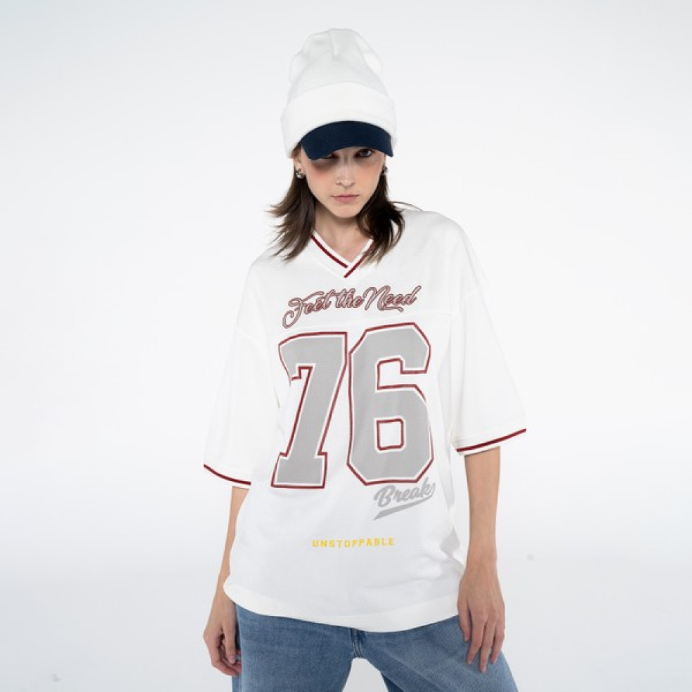 Friday Offset Bale Kadın Off White V Yaka Ekstra Oversize Tişört Erkek T-shirt Fiyatı