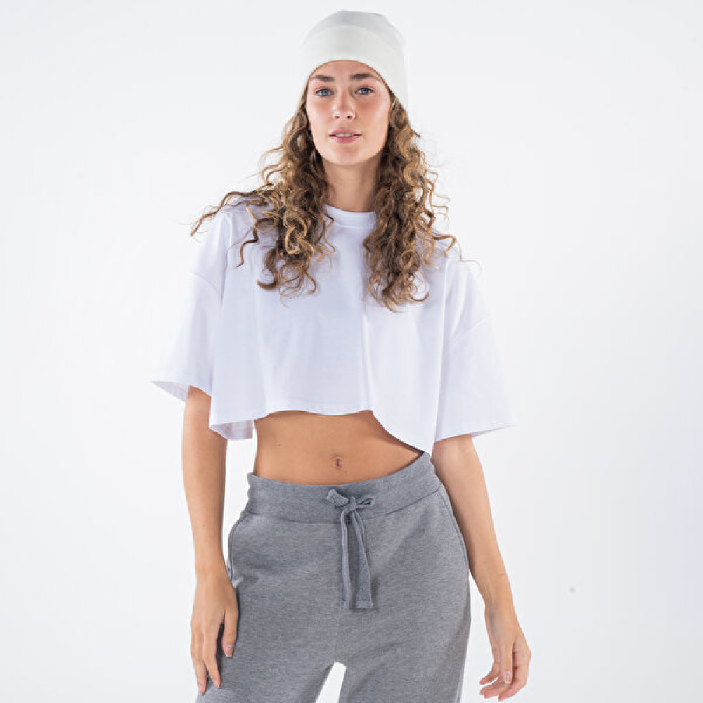 Friday Offset Friday Offset Monica Kadın Beyaz Bisiklet Yaka Oversize Crop Tişört Bayan T-shirt Fiyatı