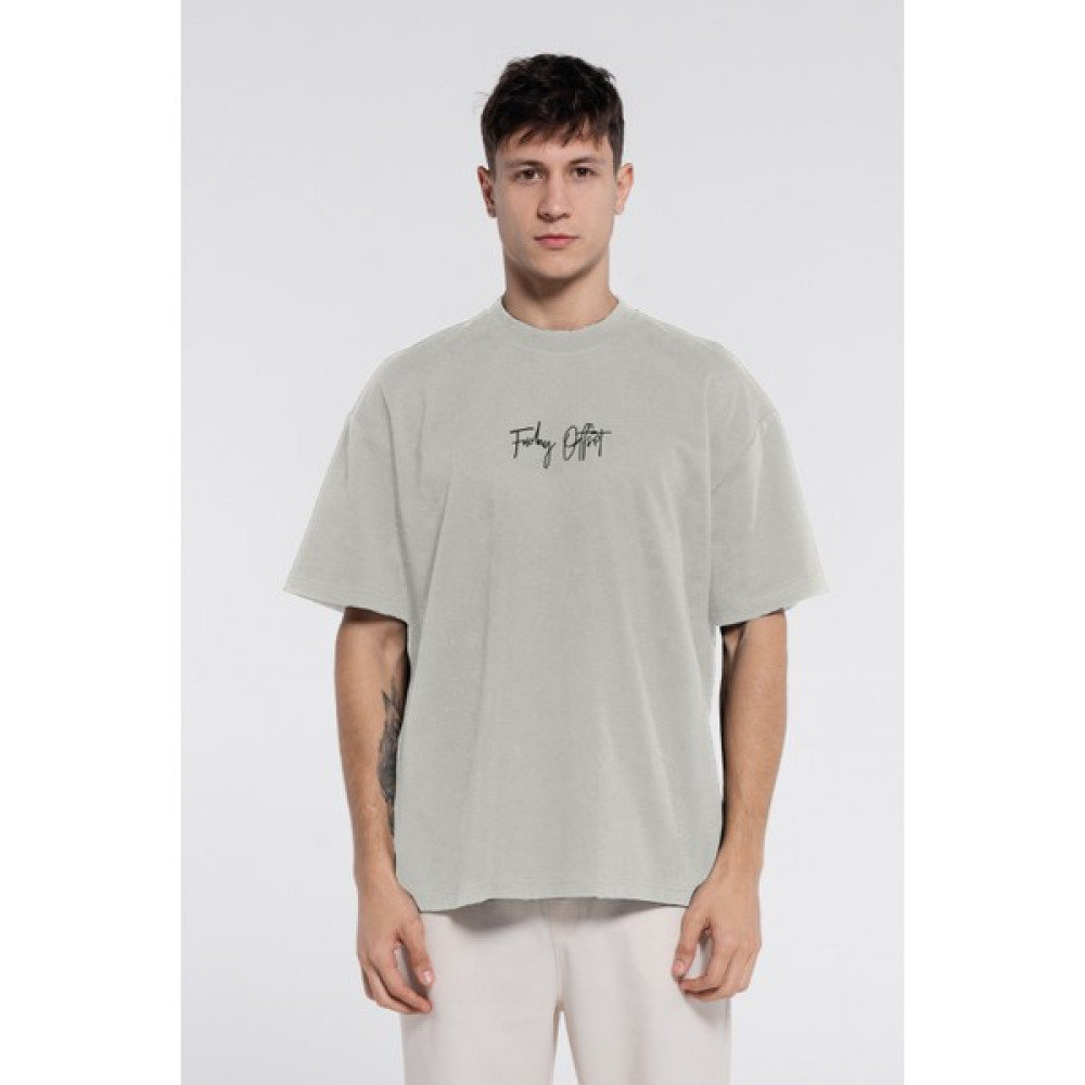 Friday Offset Friday Tee Ekru Erkek %100 Pamuk Ekstra Oversize Bisiklet Yaka T-Shirt Erkek T-shirt Fiyatı