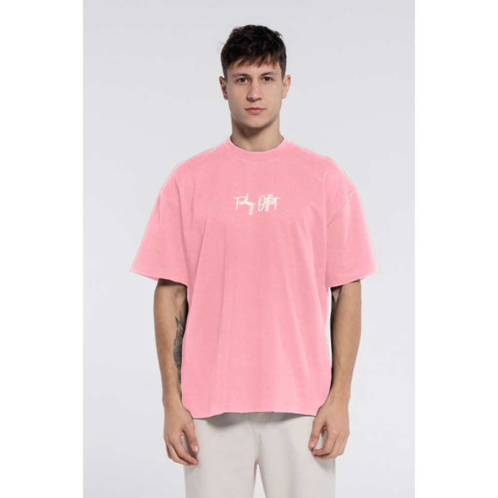 Friday Offset Friday Tee Pembe Erkek %100 Pamuk Ekstra Oversize Bisiklet Yaka T-Shirt Erkek T-shirt Fiyatı
