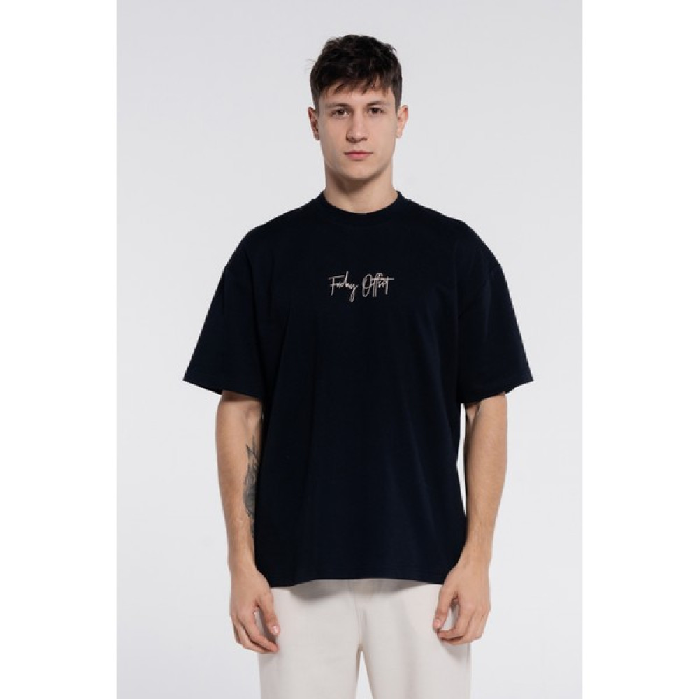 Friday Offset Friday Tee Siyah Erkek %100 Pamuk Ekstra Oversize Bisiklet Yaka T-Shirt Erkek T-shirt Fiyatı