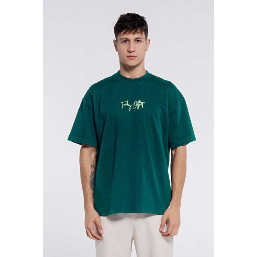 Friday Offset Friday Tee Yeşil Erkek %100 Pamuk Ekstra Oversize Bisiklet Yaka T-Shirt Erkek T-shirt Fiyatı