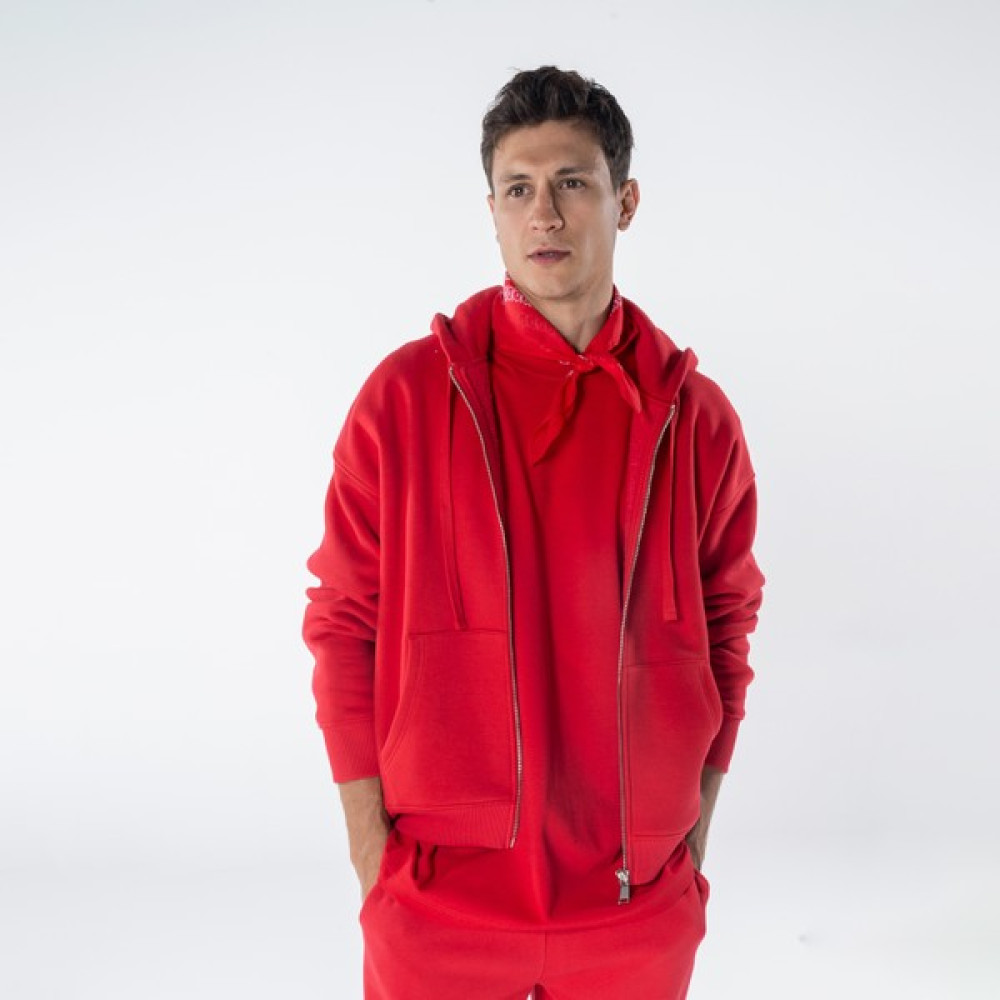 Friday Offset James Erkek Kırmızı Kanguru Cepli Kapüşonlu Oversize Fermuarlı Sweatshirt Hoodie Erkek Sweatshirt Fiyatı