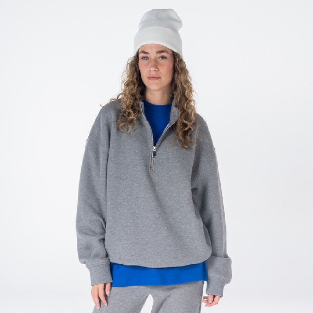 Friday Offset James Kadın Gri Melanj Dik Yaka Oversize Yarı Fermuarlı Sweatshirt Bayan Sweatshirt Fiyatı
