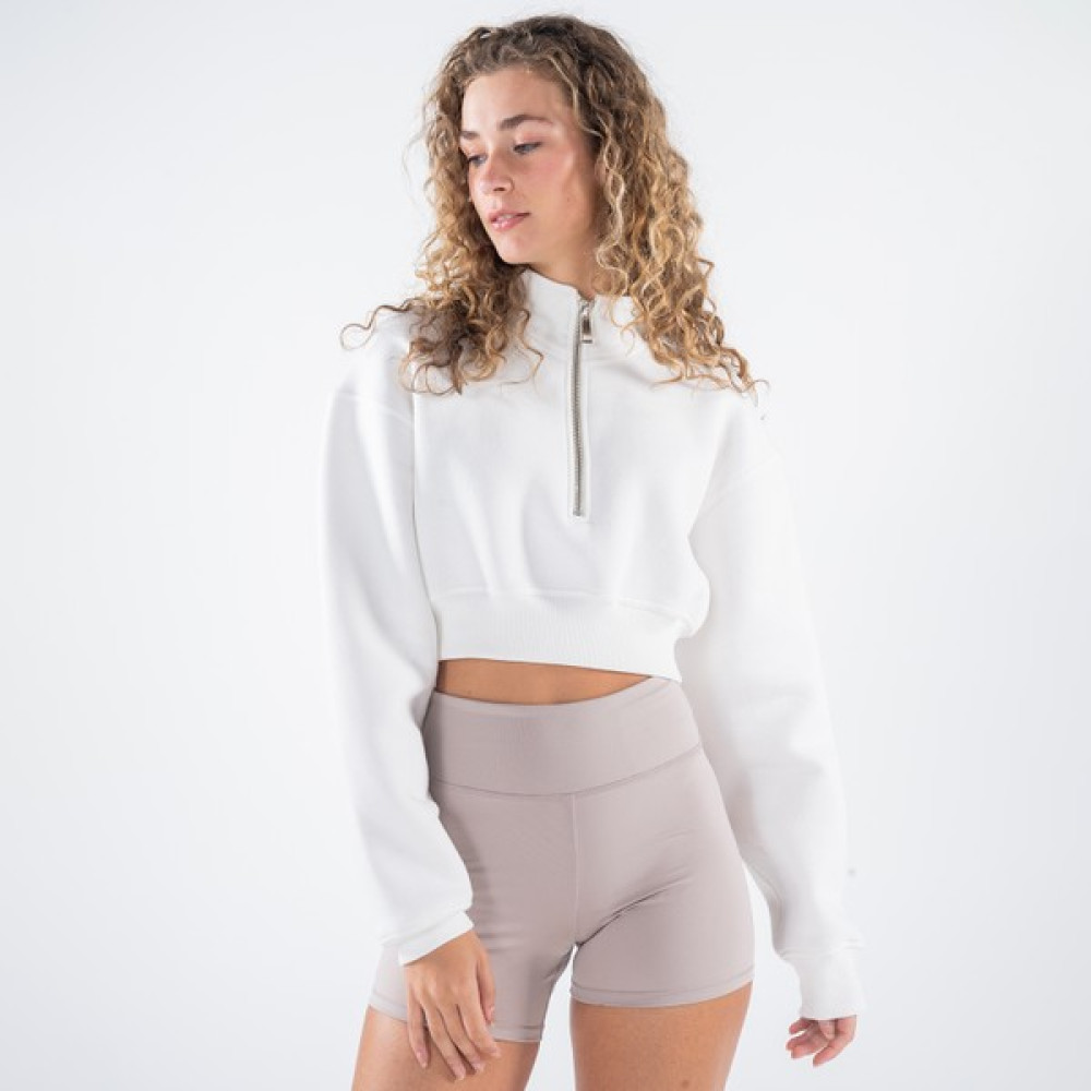Friday Offset James Kadın Off White Dik Yaka Oversize Yarı Fermuarlı Crop Sweatshirt Bayan Sweatshirt Fiyatı