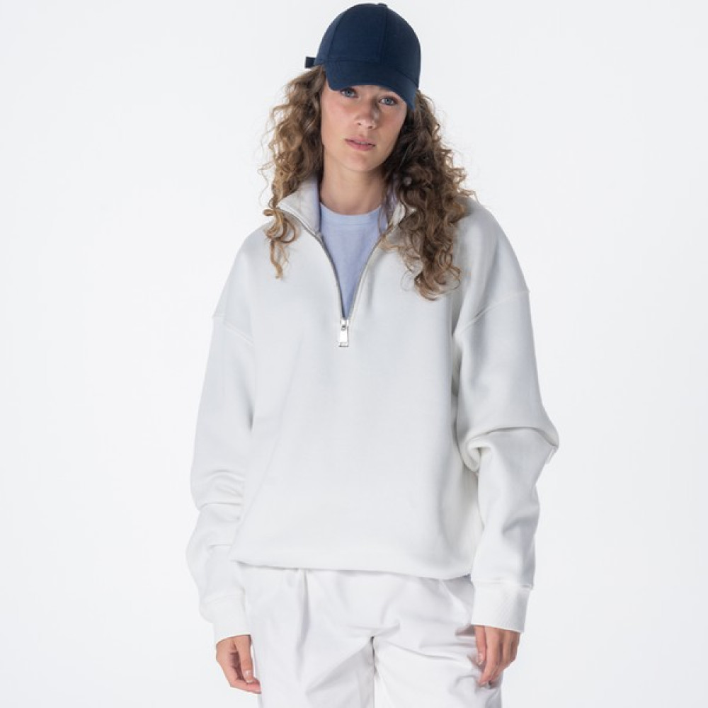 Friday Offset James Kadın Off White Dik Yaka Oversize Yarı Fermuarlı Sweatshirt Bayan Sweatshirt Fiyatı