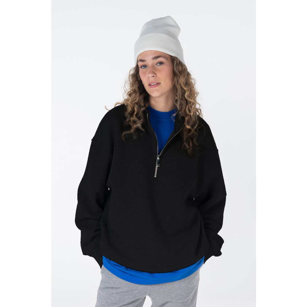Friday Offset James Kadın Siyah Dik Yaka Oversize Yarı Fermuarlı Sweatshirt S Beden Bayan Sweatshirt Fiyatı