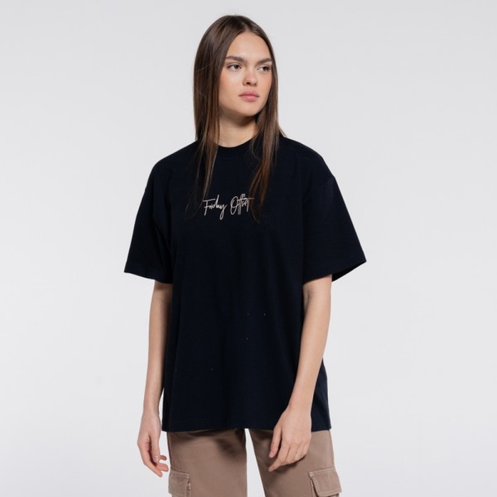 Friday Offset Melaine Kadın Siyah %100 Pamuk Ekstra Oversize Bisiklet Yaka Tişört Bayan T-shirt Fiyatı