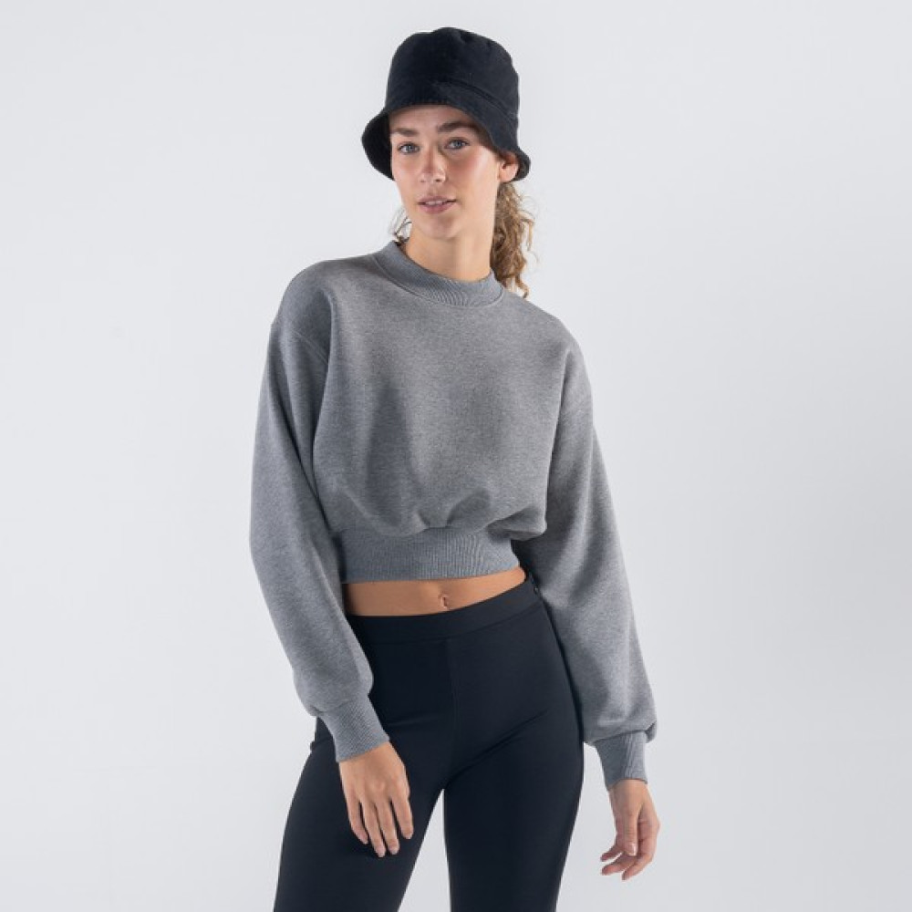Friday Offset Monica Kadın Gri Melanj Oversize Bisiklet Yaka Crop Sweatshirt Bayan Sweatshirt Fiyatı