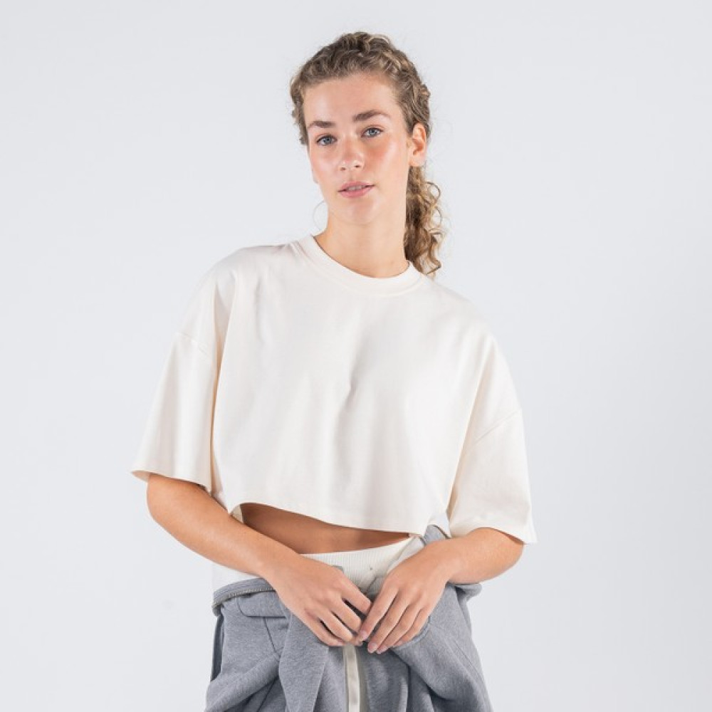 Friday Offset Monica Kadın Off White %100 Pamuk Bisiklet Yaka Ekstra Oversize Crop Tişört Bayan T-shirt Fiyatı