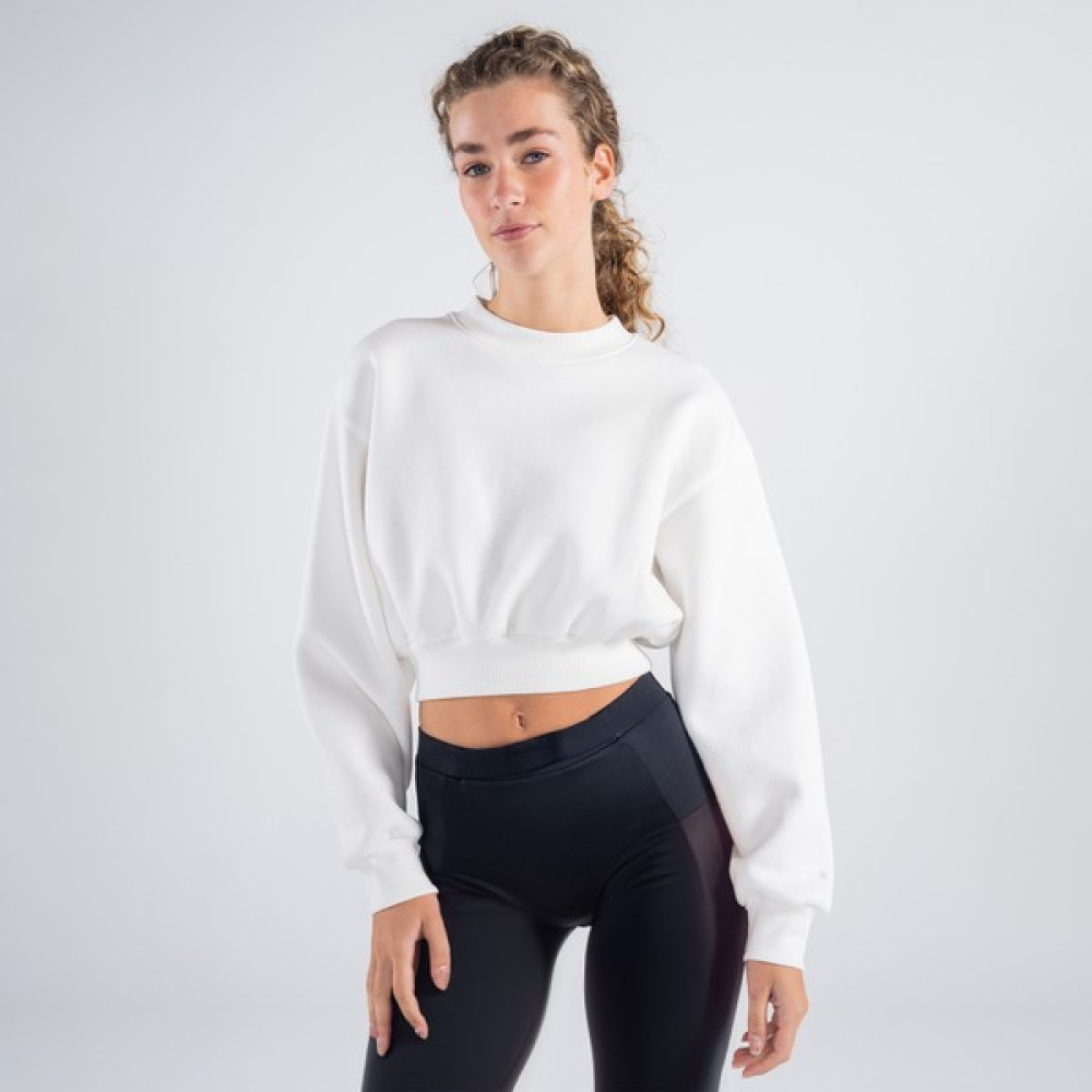 Friday Offset Monica Kadın Off White Oversize Bisiklet Yaka Crop Sweatshirt Bayan Sweatshirt Fiyatı