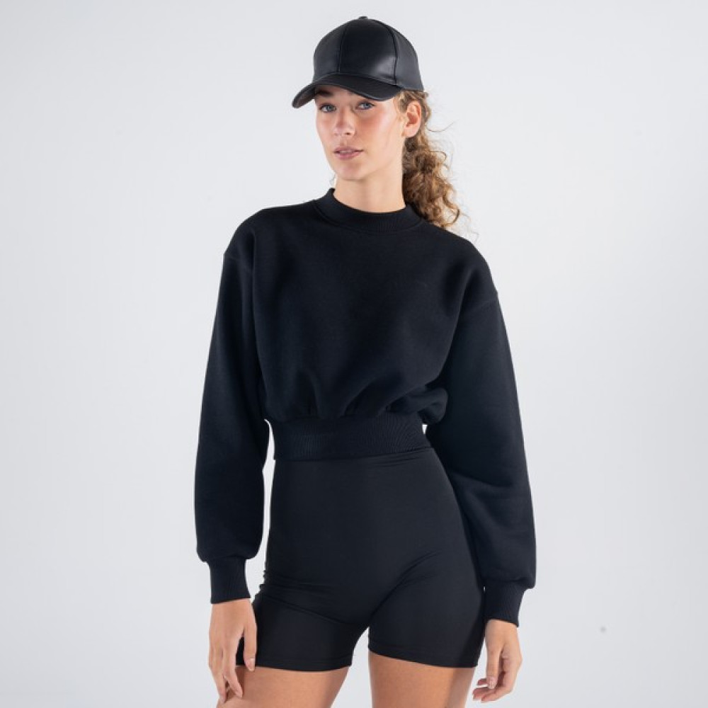 Friday Offset Monica Kadın Siyah Oversize Bisiklet Yaka Crop Sweatshirt Bayan Sweatshirt Fiyatı
