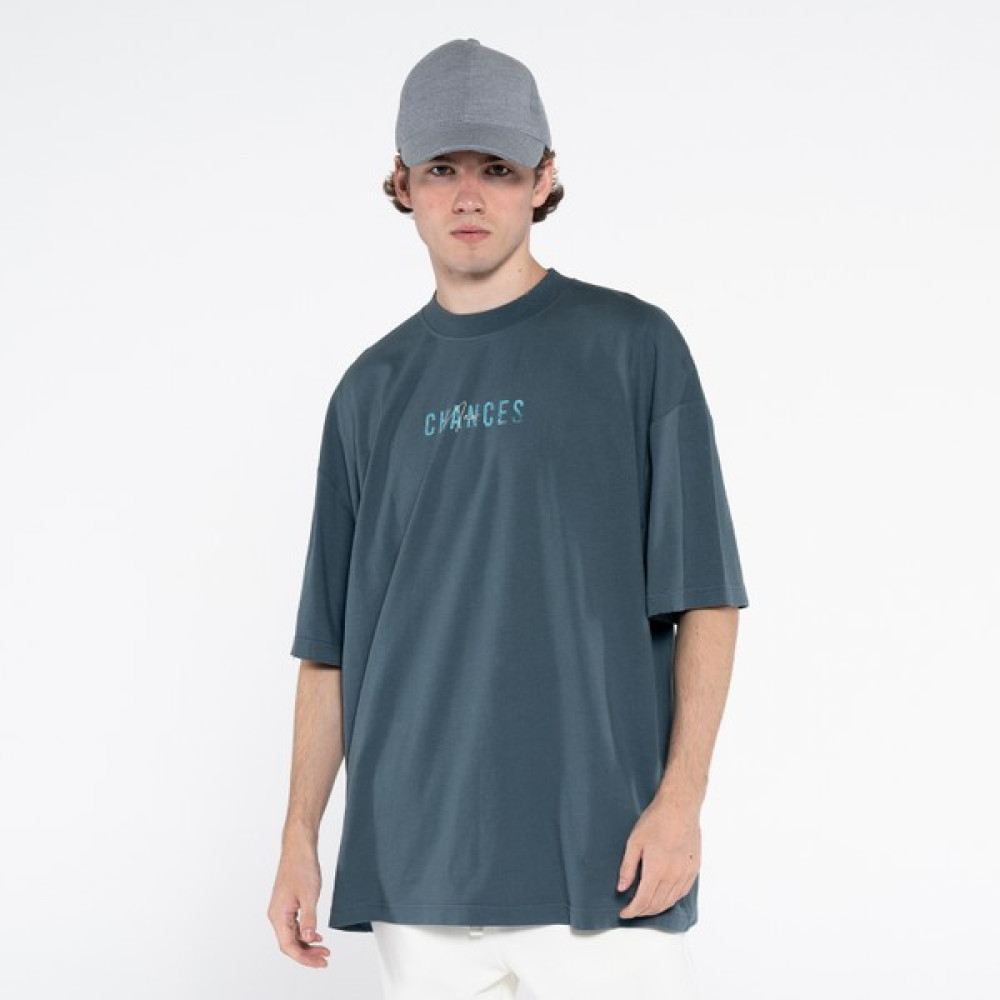 Friday Offset Ness Erkek Petrol %100 Pamuk Kol Ve Yaka Dizayn Kesikli Bisiklet Yaka Oversize Tshirt Erkek T-shirt Fiyatı