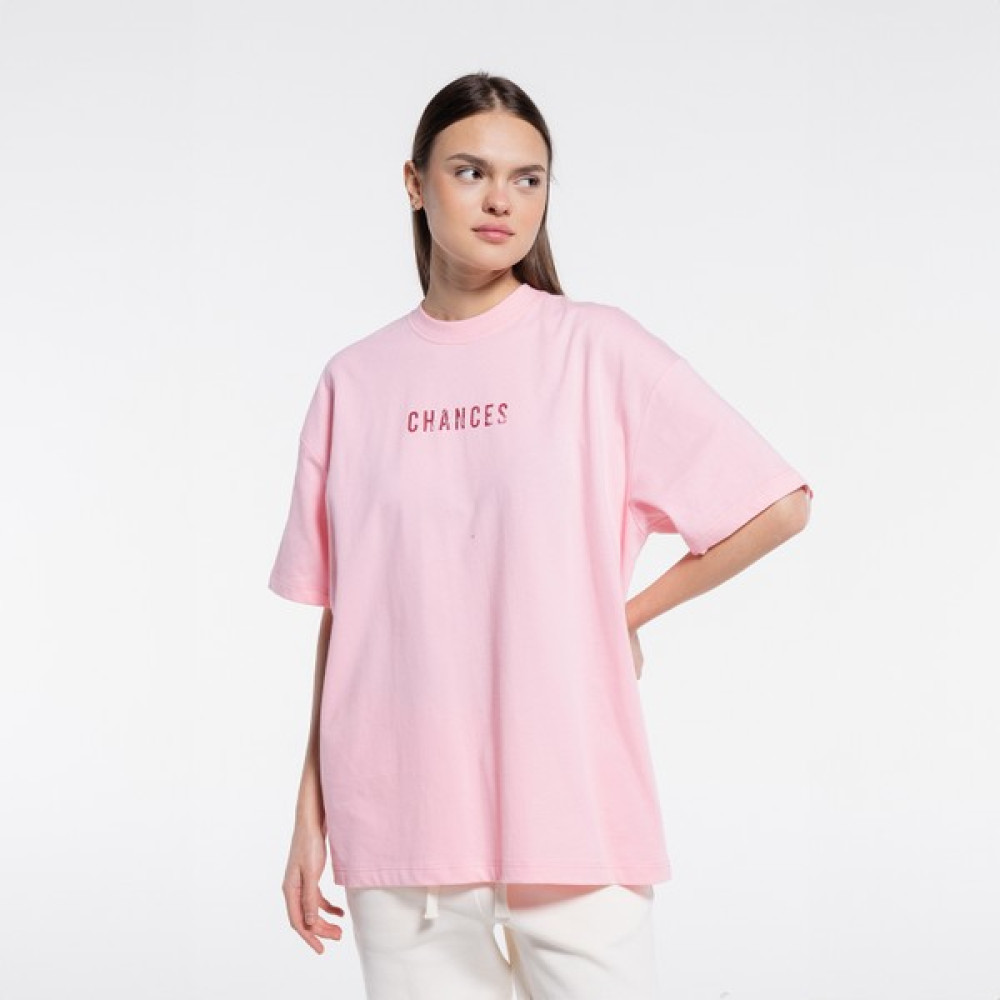 Friday Offset Ness Kadın Pembe %100 Pamuk Kol Ve Yaka Dizayn Kesikli Bisiklet Yaka Oversize Tshirt Bayan T-shirt Fiyatı