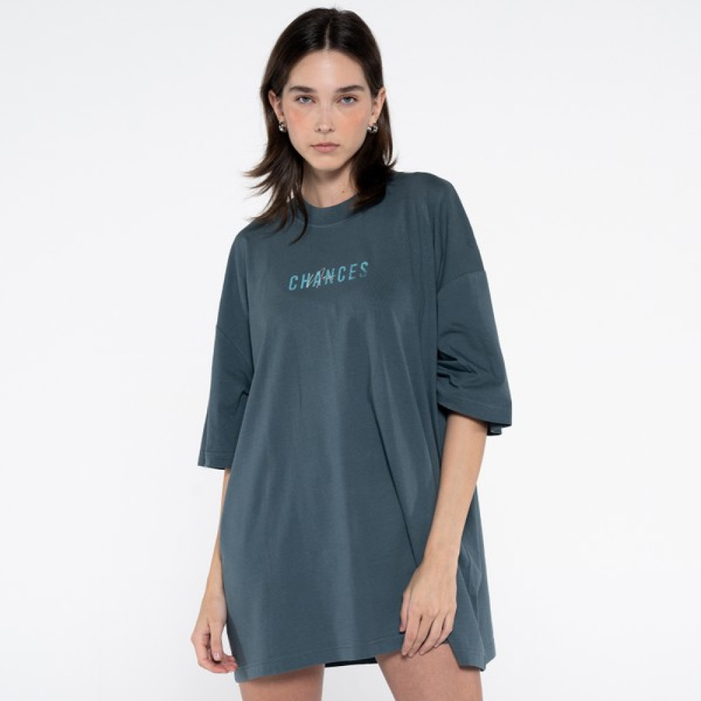 Friday Offset Ness Kadın Petrol %100 Pamuk Kol Ve Yaka Dizayn Kesikli Bisiklet Yaka Oversize Tshirt Bayan T-shirt Fiyatı