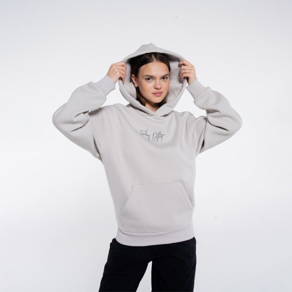Friday Offset Ocho Kadın Açık Gri Kanguru Cepli Kapüşonlu Oversize Sweatshirt Hoodie Bayan Sweatshirt Fiyatı