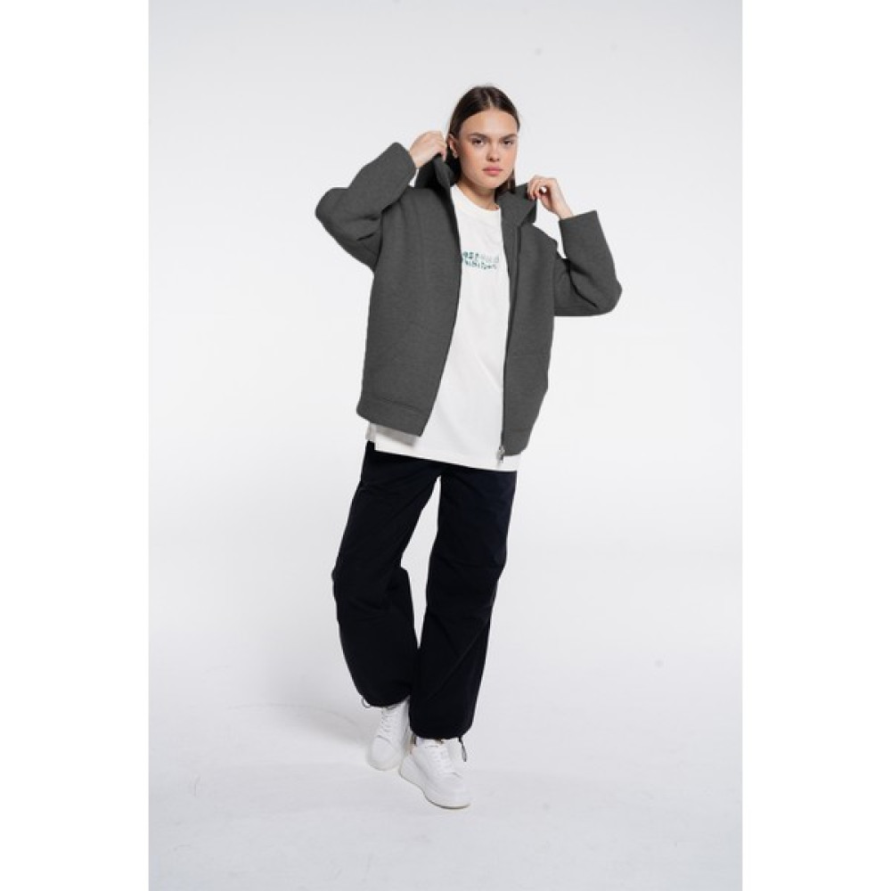 Friday Offset Panda Kadın Antrasit Melanj Kanguru Cepli Kapüşonlu Ekstra Oversize Sweatshirt Hoodie - Scuba Kumaş Bayan Sweatshirt Fiyatı