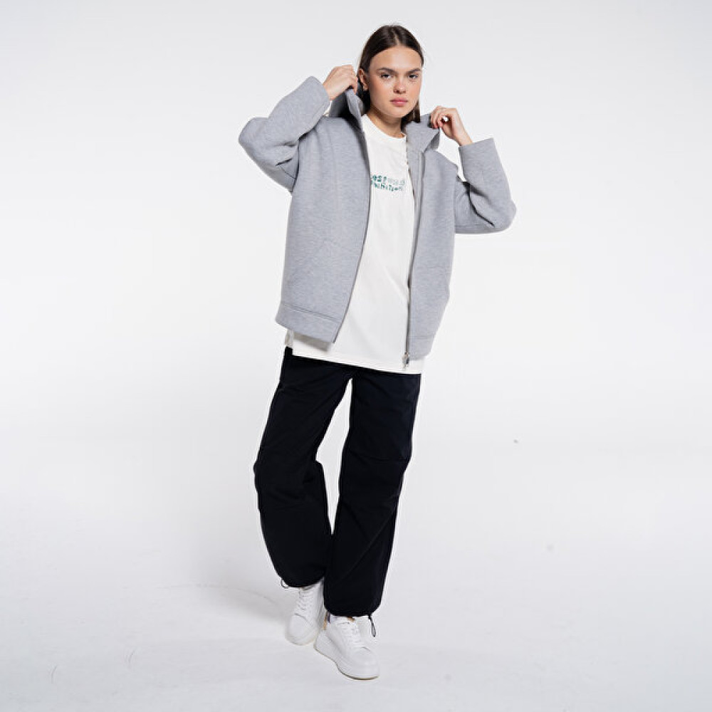 Friday Offset Panda Kadın Gri Melanj Kanguru Cepli Kapüşonlu Ekstra Oversize Sweatshirt Hoodie - Scuba Kumaş Bayan Sweatshirt Fiyatı