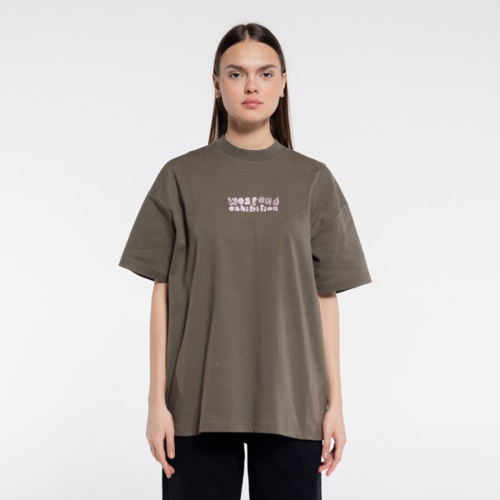 Friday Offset Pika Kadın Haki Pamuk Bisiklet Yaka Ekstra Oversize Tişört Bayan T-shirt Fiyatı