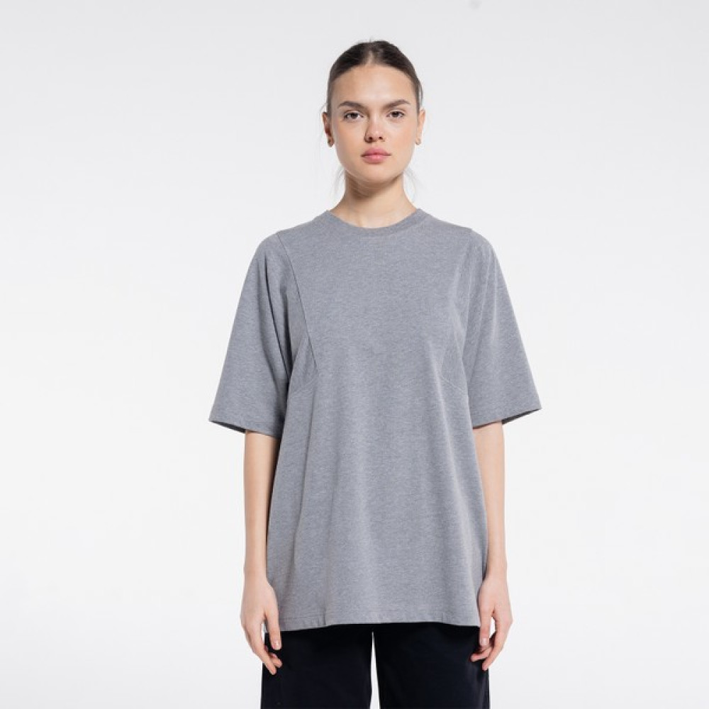 Friday Offset Tio Kadın Gri Melanj Pamuk Bisiklet Yaka Ekstra Oversize Tişört Bayan T-shirt Fiyatı