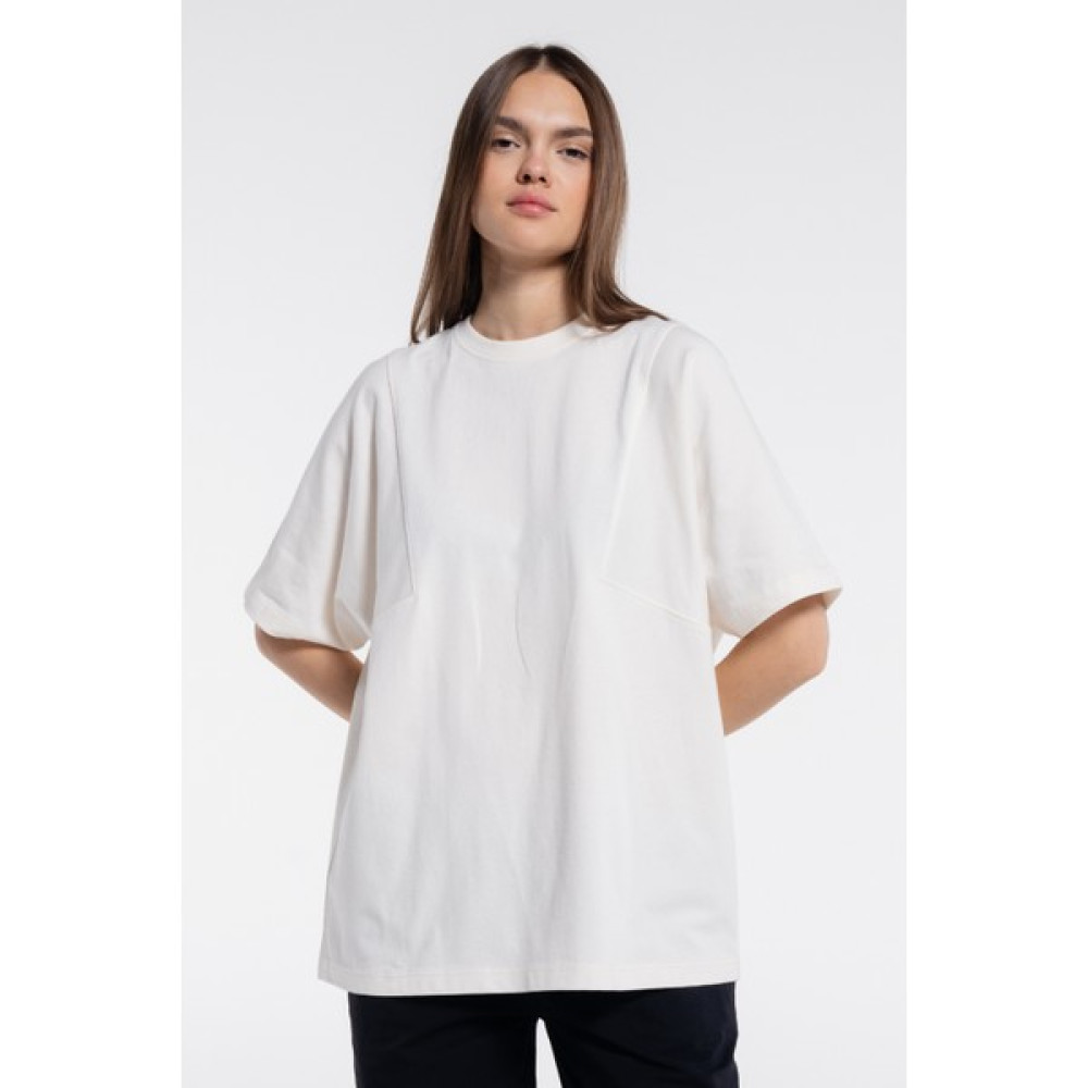 Friday Offset Tio Kadın Kırık Beyaz %100 Pamuk Bisiklet Yaka Ekstra Oversize Tişört Bayan T-shirt Fiyatı