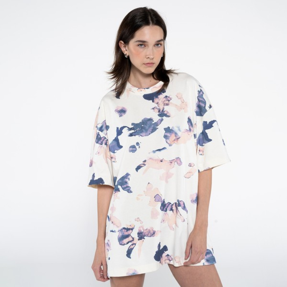 Friday Offset Valentina Kadın Ekru Desenli Ekstra Oversize Tişört Bayan T-shirt Fiyatı
