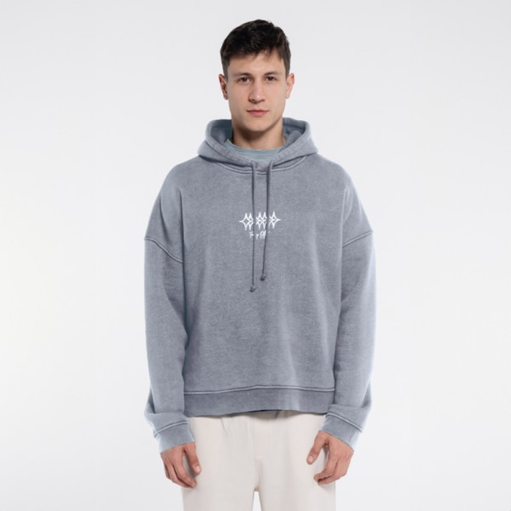 Friday Offset Velo Erkek Açık Mavi Kapüşonlu Ekstra Oversize Sweatshirt Hoodie - Yıkama Efektli 3 Iplik Kumaş Erkek Sweatshirt Fiyatı