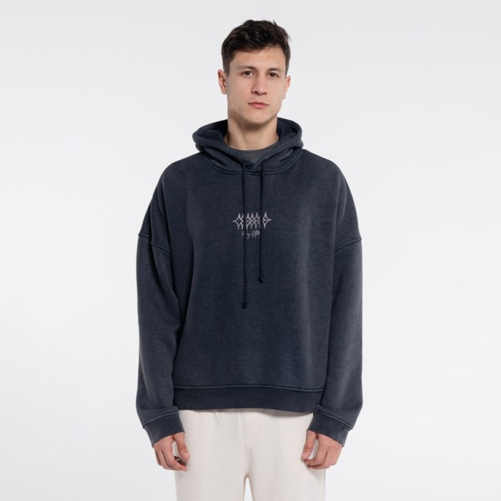 Friday Offset Velo Erkek Antrasit Kapüşonlu Ekstra Oversize Sweatshirt Hoodie - Yıkama Efektli 3 Iplik Kumaş Erkek Sweatshirt Fiyatı